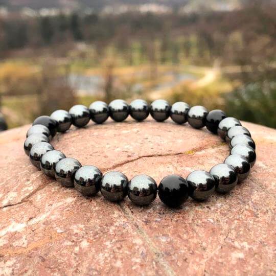 Minerální náramek hematit, onyx - LESK HEMATITU